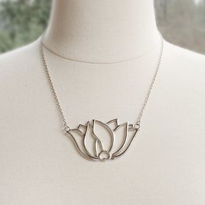 Large Sterling Silver Lotus Necklace